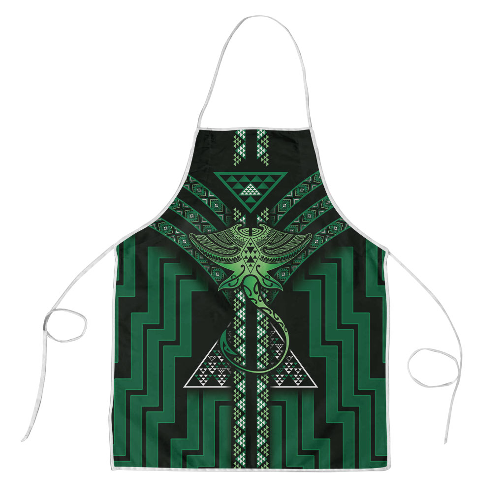 New Zealand Manta Ray Apron Maori Tukutuku Taniko Motifs Green