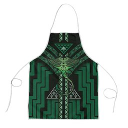 New Zealand Manta Ray Apron Maori Tukutuku Taniko Motifs Green