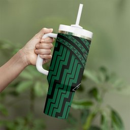 New Zealand Manta Ray Tumbler With Handle Maori Tukutuku Taniko Motifs Green