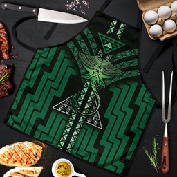 New Zealand Manta Ray Apron Maori Tukutuku Taniko Motifs Green