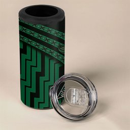New Zealand Manta Ray 4 in 1 Can Cooler Tumbler Maori Tukutuku Taniko Motifs Green