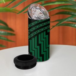 New Zealand Manta Ray 4 in 1 Can Cooler Tumbler Maori Tukutuku Taniko Motifs Green