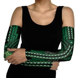 New Zealand Manta Ray Arm Sleeves Maori Tukutuku Taniko Motifs Green