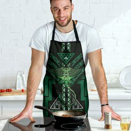 New Zealand Manta Ray Apron Maori Tukutuku Taniko Motifs Green