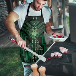 New Zealand Manta Ray Apron Maori Tukutuku Taniko Motifs Green