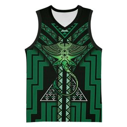 New Zealand Manta Ray Basketball Jersey Maori Tukutuku Taniko Motifs Green