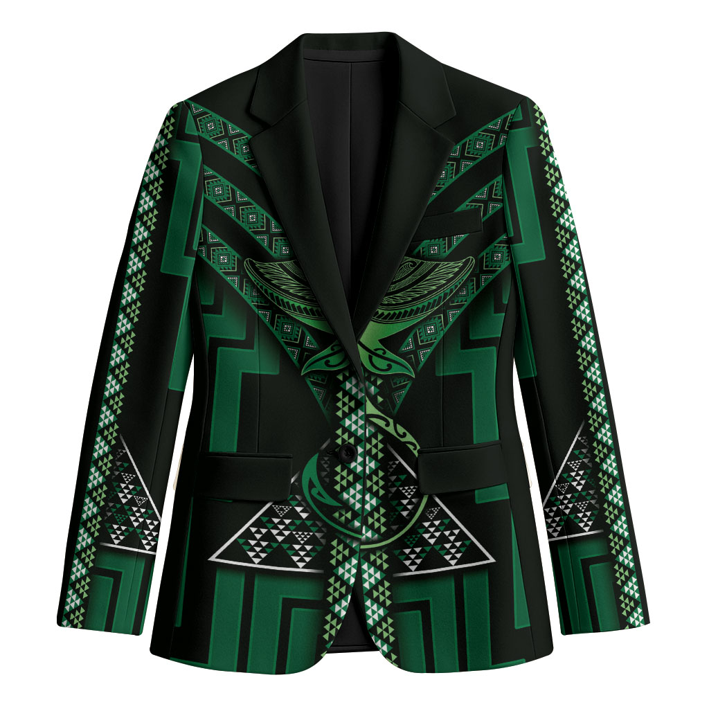 New Zealand Manta Ray Blazer Maori Tukutuku Taniko Motifs Green