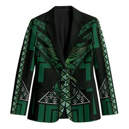 New Zealand Manta Ray Blazer Maori Tukutuku Taniko Motifs Green