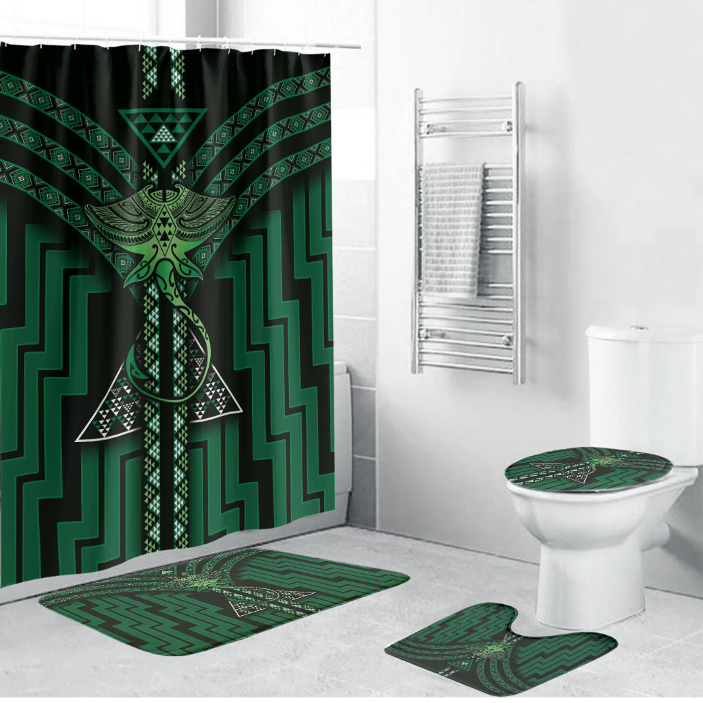 New Zealand Manta Ray Bathroom Set Maori Tukutuku Taniko Motifs Green
