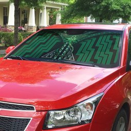 New Zealand Manta Ray Auto Sun Shade Maori Tukutuku Taniko Motifs Green