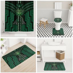 New Zealand Manta Ray Bathroom Set Maori Tukutuku Taniko Motifs Green
