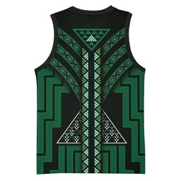 New Zealand Manta Ray Basketball Jersey Maori Tukutuku Taniko Motifs Green
