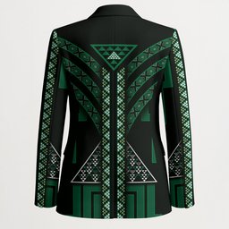 New Zealand Manta Ray Blazer Maori Tukutuku Taniko Motifs Green
