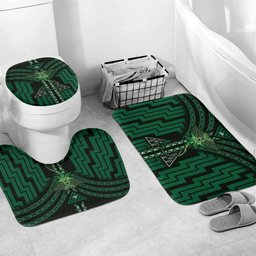New Zealand Manta Ray Bathroom Set Maori Tukutuku Taniko Motifs Green