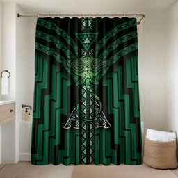 New Zealand Manta Ray Bathroom Set Maori Tukutuku Taniko Motifs Green