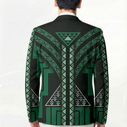New Zealand Manta Ray Blazer Maori Tukutuku Taniko Motifs Green