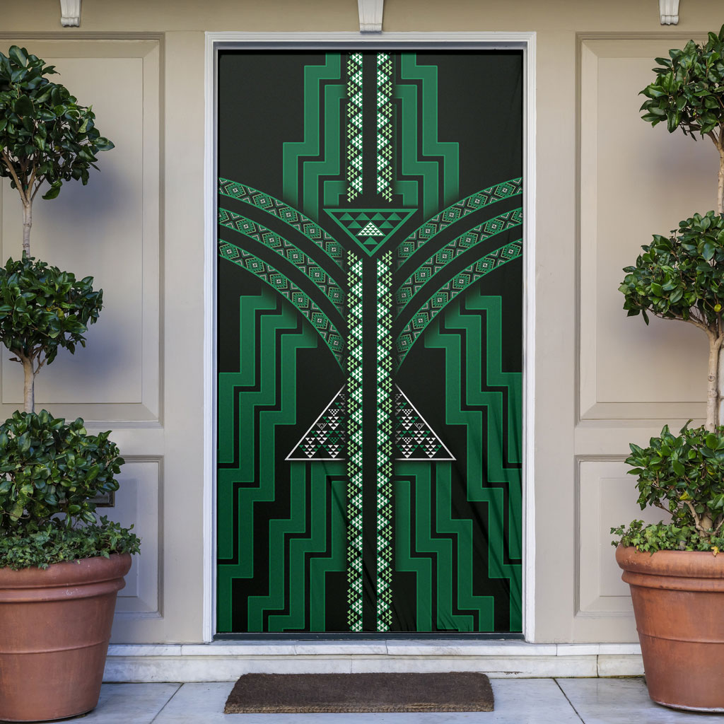 New Zealand Manta Ray Door Cover Maori Tukutuku Taniko Motifs Green