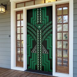 New Zealand Manta Ray Door Cover Maori Tukutuku Taniko Motifs Green