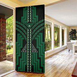 New Zealand Manta Ray Door Cover Maori Tukutuku Taniko Motifs Green