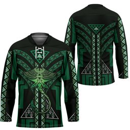 New Zealand Manta Ray Hockey Jersey Maori Tukutuku Taniko Motifs Green