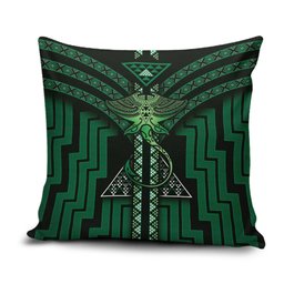 New Zealand Manta Ray Pillow Cover Maori Tukutuku Taniko Motifs Green