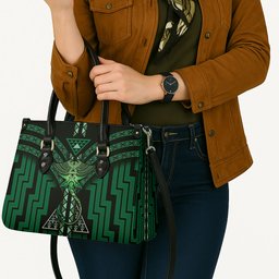 New Zealand Manta Ray Leather Bag Maori Tukutuku Taniko Motifs Green