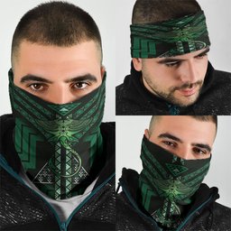 New Zealand Manta Ray Neck Gaiter Maori Tukutuku Taniko Motifs Green
