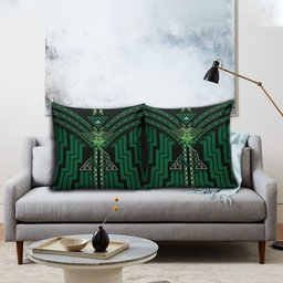 New Zealand Manta Ray Pillow Cover Maori Tukutuku Taniko Motifs Green