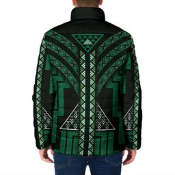 New Zealand Manta Ray Padded Jacket Maori Tukutuku Taniko Motifs Green