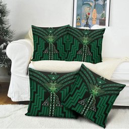 New Zealand Manta Ray Pillow Cover Maori Tukutuku Taniko Motifs Green
