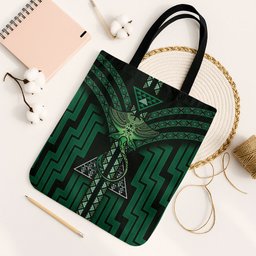 New Zealand Manta Ray Tote Bag Maori Tukutuku Taniko Motifs Green