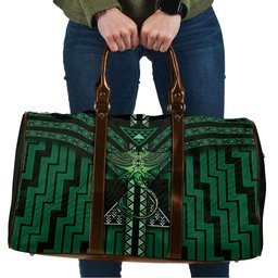 New Zealand Manta Ray Travel Bag Maori Tukutuku Taniko Motifs Green