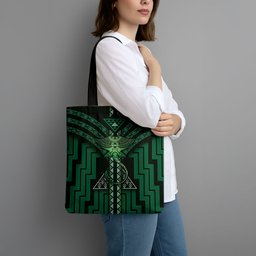New Zealand Manta Ray Tote Bag Maori Tukutuku Taniko Motifs Green