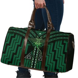 New Zealand Manta Ray Travel Bag Maori Tukutuku Taniko Motifs Green