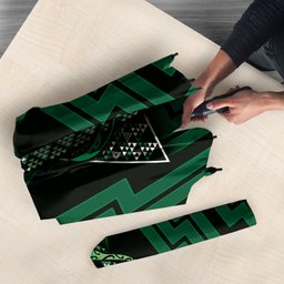 New Zealand Manta Ray Umbrella Maori Tukutuku Taniko Motifs Green