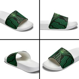 New Zealand Manta Ray Slide Sandals Maori Tukutuku Taniko Motifs Green