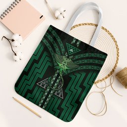 New Zealand Manta Ray Tote Bag Maori Tukutuku Taniko Motifs Green