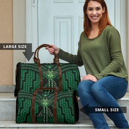 New Zealand Manta Ray Travel Bag Maori Tukutuku Taniko Motifs Green