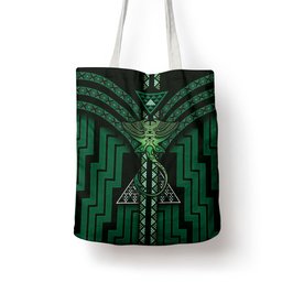New Zealand Manta Ray Tote Bag Maori Tukutuku Taniko Motifs Green