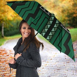 New Zealand Manta Ray Umbrella Maori Tukutuku Taniko Motifs Green