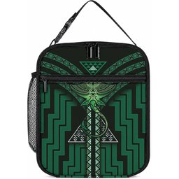 New Zealand Manta Ray Lunch Bag Maori Tukutuku Taniko Motifs Green