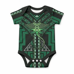 New Zealand Manta Ray Baby Onesie Maori Tukutuku Taniko Motifs Green