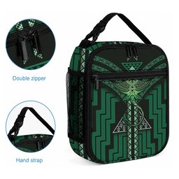 New Zealand Manta Ray Lunch Bag Maori Tukutuku Taniko Motifs Green