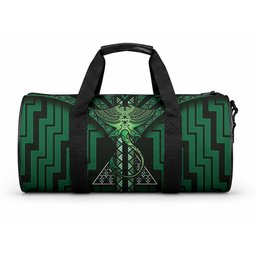 New Zealand Manta Ray Duffle Bag Maori Tukutuku Taniko Motifs Green