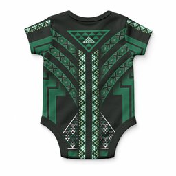 New Zealand Manta Ray Baby Onesie Maori Tukutuku Taniko Motifs Green