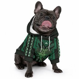 New Zealand Manta Ray Pet Hoodie Maori Tukutuku Taniko Motifs Green