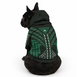 New Zealand Manta Ray Pet Hoodie Maori Tukutuku Taniko Motifs Green