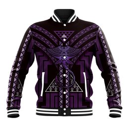 New Zealand Manta Ray Baseball Jacket Maori Tukutuku Taniko Motifs Purple