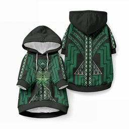 New Zealand Manta Ray Pet Hoodie Maori Tukutuku Taniko Motifs Green