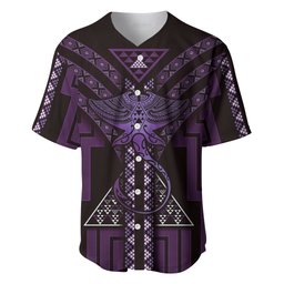New Zealand Manta Ray Baseball Jersey Maori Tukutuku Taniko Motifs Purple